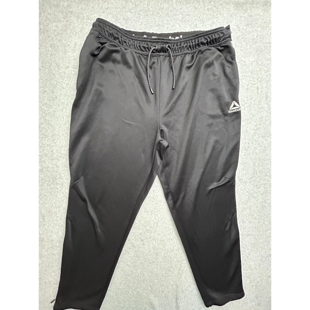 Reebok Mens Black Tapered Athletic Jogger Pants Grey Side Stripe 2XL